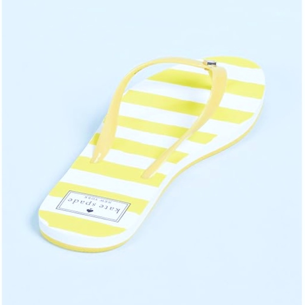 NWT ~ Kate Spade Yellow and White Striped Flip Flops - Picture 3 of 4